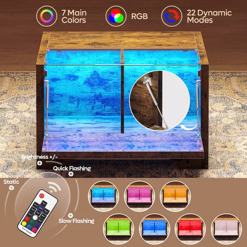 Miniatura 4 de Bestier Mesa de centro de granja de 31.5 pulgadas con almacenamiento, mesas de centro cuadradas LED para sala de estar, mesa central de madera