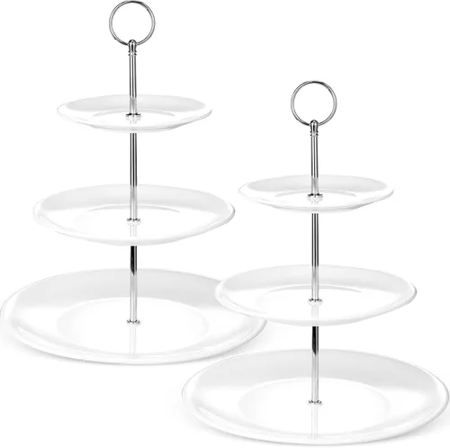 Tatuo 2 soportes de porcelana de 3 niveles para cupcakes, torre para tartas, pastelería para servir postres, soporte escalonado de cerámica blanca