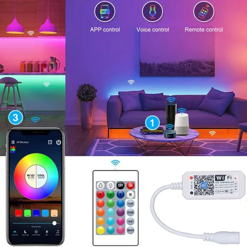 Miniatura 6 de Controlador inteligente WiFi inalámbrico RGB LED que funciona con sistema Android iOS aplicación de teléfono móvil para tira de luz LED 5050 3528