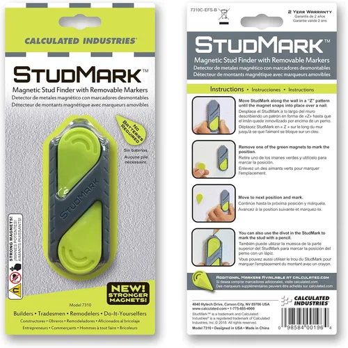 Miniatura 2 de Calculated Industries 7310 StudMark - Buscador de pernos magnéticos con 2 marcadores magnéticos extraíbles, encuentra y marca hasta 3 ubicaciones