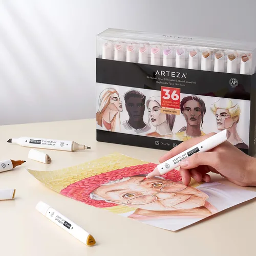 Miniatura 2 de ARTEZA Everblend - Juego de marcadores de alcohol en tono de piel, 36 tonos, bolígrafos de boceto con doble punta, cincel fino y ancho