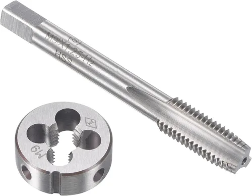 Miniatura 16 de uxcell M10 x 0.059 in Juego de llaves métricas y troqueles, rosca de máquina con troquel de roscado redondo, kit de grifo y troquelado