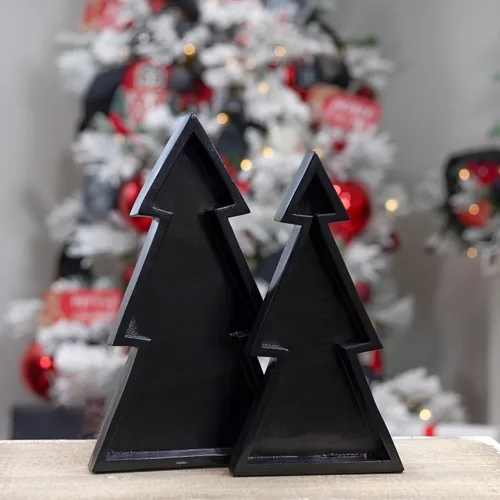 Miniatura 2 de AuldHome Design Bandejas de madera para árbol de Navidad (Juego anidado de 2, negro), bandejas decorativas de estilo rústico para servir en Navidad