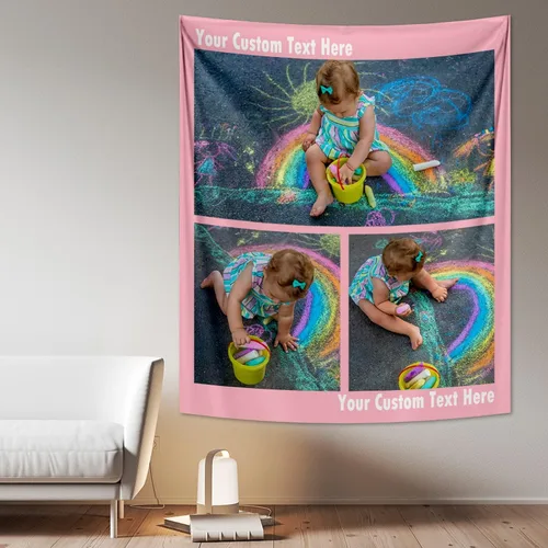 Tapiz personalizado para cargar imágenes con fotos y textos, tapiz personalizado para colgar en la pared, manta de telón de fondo para decoración de