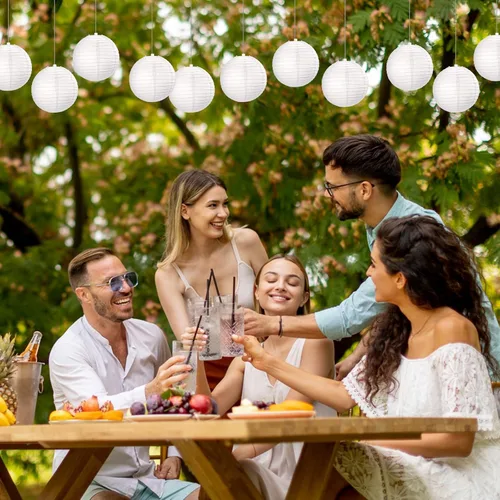 Miniatura 6 de Treela Paquete de 90 faroles de papel chinos japoneses blancos para colgar al aire libre, globos de papel para decoración de fiesta para bodas