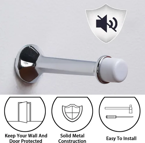 Miniatura 8 de Triumph Hardware Tope de puerta rígido sólido de 3 pulgadas con punta de goma suave, tope de puerta sólido de metal de aleación de zinc para Cromado