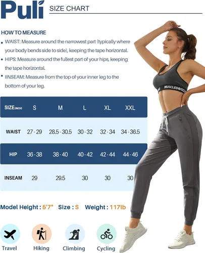 Miniatura 6 de PULI Pantalones deportivos de entrenamiento para mujer, de algodón, con bolsillo con cremallera