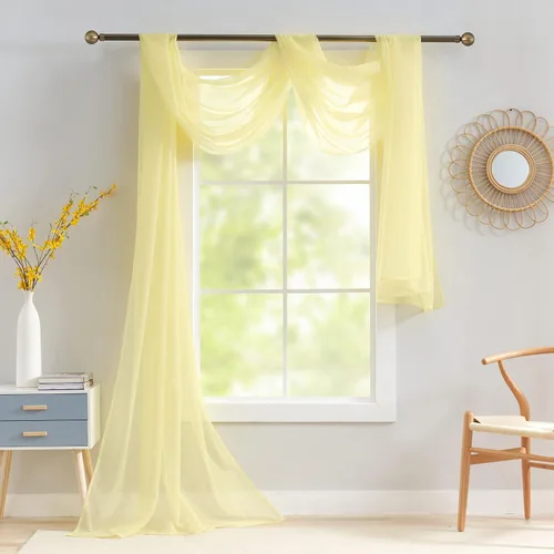 Miniatura 14 de Luvyohmee Cenefas de bufanda negras para ventanas, cenefa transparente de 144 pulgadas, cenefas transparentes para ventanas, tela para drapear