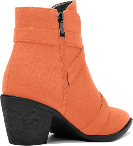 Miniatura 5 de AMBELIGHT Botas altas de tacón bajo grueso con cremallera y puntera puntiaguda para mujer, 2.5 pulgadas