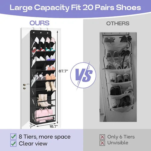 Miniatura 3 de MISSLO Organizador de zapatos transparente para colgar sobre la puerta, con bolsillos profundos y grandes, para armario, 20 pares de soportes