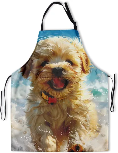 Miniatura 20 de Delantal colorido de poliéster Grooming Delantales con bolsillo para barbacoa Cocina Pintura Adultos German Shepherd