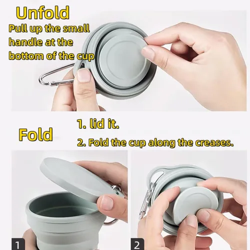 Miniatura 5 de Taza de agua de silicona plegable reutilizable, taza portátil de picnic para aperitivos, taza de viaje extensible de tamaño bolsillo, tazas Azul