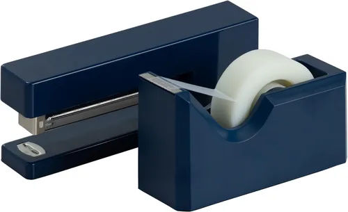 JAM PAPER Juegos de oficina y escritorio, 1 grapadora y 1 dispensador de cinta, azul marino, paquete de 2