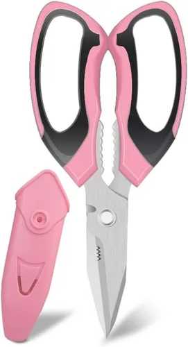 Tijeras resistentes de 8'' de usos múltiples con cubierta protectora, hojas serradas de acero inoxidable, corte fácil de cartón, cuero, tela, cables