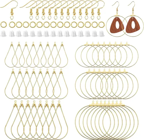 Miniatura 13 de Juego de 360 aros de cuentas para hacer joyas, con aros redondos de lágrima, anillos de salto abiertos, ganchos y respaldos para aretes, suministros