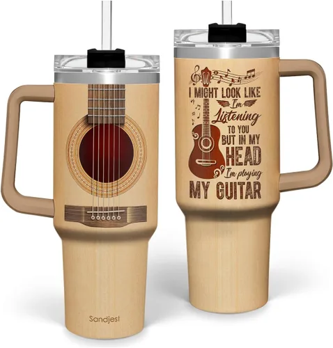 Miniatura 24 de SANDJEST Taza con bandera americana con asa, taza de café de acero inoxidable con aislamiento de 40 oz con tapa y pajita, regalos de América