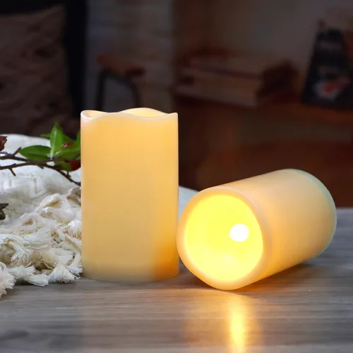 Miniatura 35 de 4 velas LED escalonadas sin flama, de pilas, impermeables, para exteriores, con temporizador, luz nocturna parpadeante de resina plástica, para Cera.