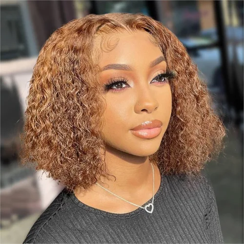 Miniatura 10 de Peluca BOB rizada de cabello humano 220 de densidad 13x4 de encaje frontal HD onda profunda para mujeres negras, sin pegamento, lista para usar