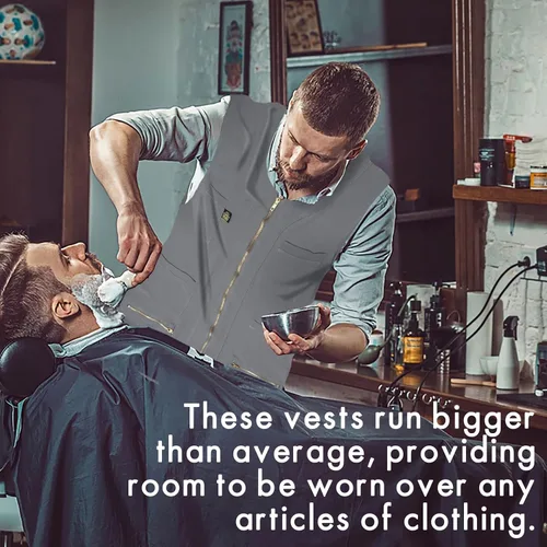 Miniatura 7 de King Midas - Chaleco de peluquero profesional para el cabello, ligero para hombre, chaleco con cremallera unidireccional