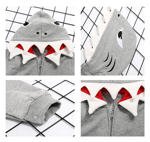 Miniatura 2 de ALLAIBB Disfraz de tiburón para bebé, mameluco de algodón con dibujos animados 3D, lindo overol con capucha para bebés, niños y niñas, 3-24 meses