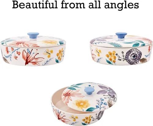 Miniatura 3 de Bico Blossom Symphony - Calentador de tortillas de cerámica, porta tortillas de 8.9 pulgadas con tapa para tacos, panqueques para noche mexicana