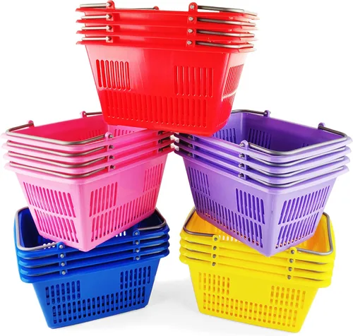 Boley Cestas de aula, paquete de 20 contenedores apilables de plástico coloridos de 10 x 6 pulgadas con asas, ideales para la escuela, guardería,