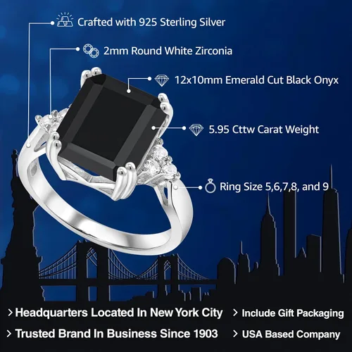 Miniatura 28 de Gem Stone King Anillo de compromiso con piedra natal de 5-10 quilates para mujer, plata de ley 925, corte esmeralda de 0.47 x 0.394 pulgadas, anillo