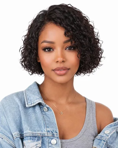 Miniatura 10 de Peluca de cabello humano rizado profundo de 12 pulgadas para mujer, peluca de encaje frontal sin pegamento, cabello Remy brasileño rizado Jerry