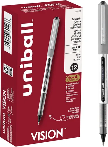 uni-ball (R) Vision 60126 - Bolígrafos de punta fina, 0.028 in, barril gris, tinta negra, paquete de 12 unidades