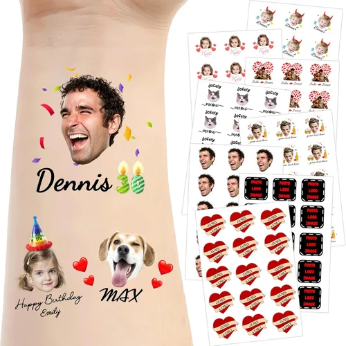 Miniatura 12 de Tatuajes temporales personalizados para la cara, tatuajes faciales personalizados con nombre de foto, logotipo, texto, calcomanía de tatuaje falsa
