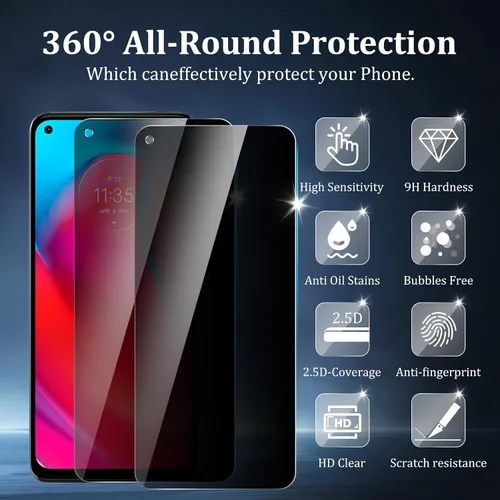 Miniatura 2 de Paquete de 4 protectores de pantalla de privacidad para Motorola Moto G Stylus 5G (2021) con 2 protectores de lente de cámara, dureza 9H, antiespía