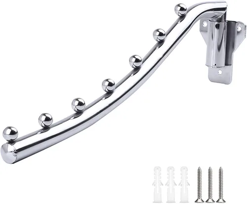 Percha plegable de acero inoxidable montado en la pared, colgador de metal, rotación de 180°, colgador de ropa, ganchos de tela, almacenamiento de 7