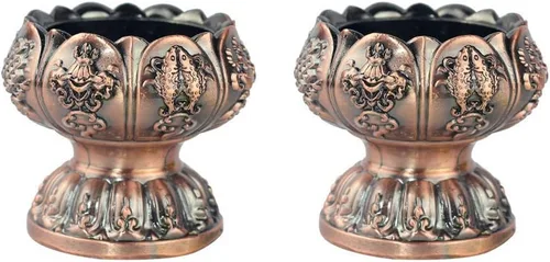 Miniatura 7 de Portavelas votivas de flor de loto, portavelas budistas budistas, taza de oferta de agua budista tibetana, soporte para lámpara de aceite tibetano