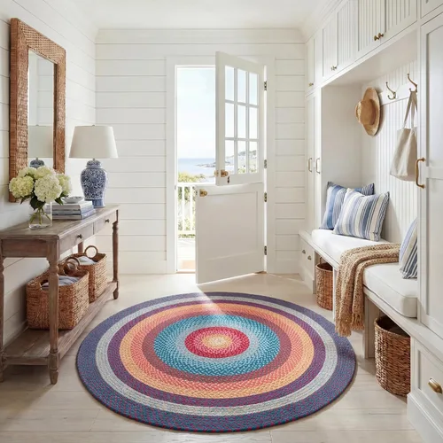 Miniatura 10 de SAFAVIEH Alfombra Lavable Colección Trenzada para Exteriores - 2' x 3', Multicolor, Hecha a Mano y Reversible, No Desprende Pelusa y Fácil