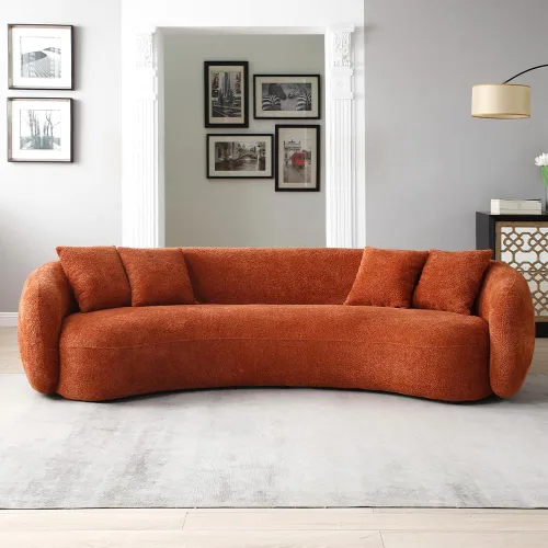 Miniatura 18 de WILLIAMSPACE Sofá curvado de 101 pulgadas, moderno sofá boucle tapizado de gran tamaño con 4 almohadas, sofá de peluche de 4 asientos para sala