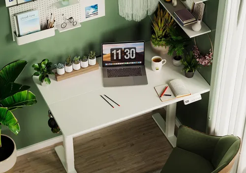 Miniatura 109 de Claiks Escritorio eléctrico de pie, escritorio de pie de altura ajustable, 63 x 24 pulgadas, escritorio de oficina en casa con tablero de empalme