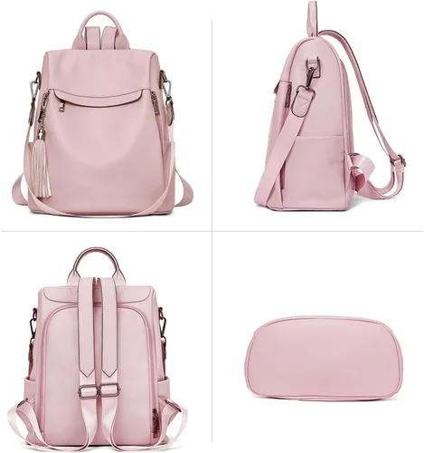 Miniatura 21 de Bromen - Mochila tipo bolso de mano de piel antirrobo para mujer a la moda, Beige floral, L