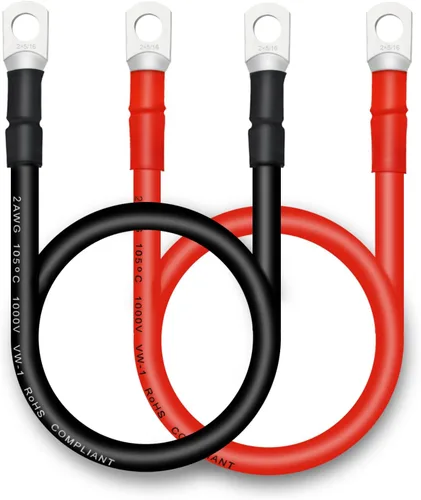 Miniatura 14 de Cable de batería, cables de batería 2 AWG con terminales, 2 cables de batería de cobre (1 pie).