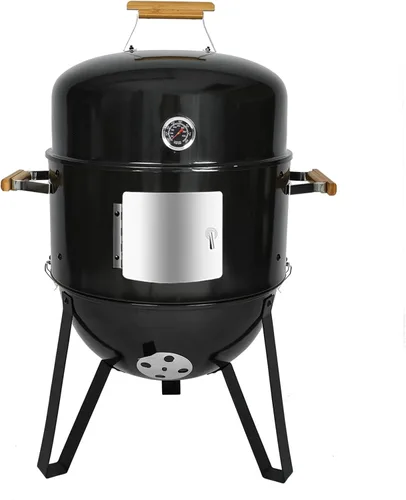 Realcook - Parrilla de carbón para barbacoa y ahumador: Ahumadores verticales de carne de 17 pulgadas de alta resistencia - Juego de parrilla de