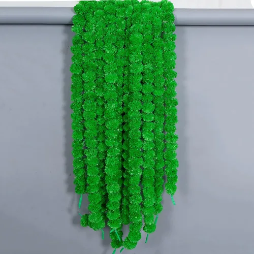 Miniatura 5 de Guirnalda de caléndula de flores verdes artificiales de 5 hebras, decoración para festival indio Diwali, fiesta de Año Nuevo, arbusto de primavera