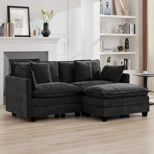 Miniatura 52 de Otomán de Sofá Moderno de Chenille Nube de 35'', Otomán Rectangular para Sofá Seccional Modular, Beige
