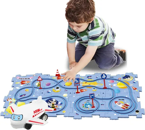 Miniatura 19 de Regalo de cumpleaños para niño de 4 años, Set de pista de autos de carreras con rompecabezas para niños, Set de pista de autos Puzzle Racer