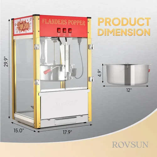 Miniatura 6 de ROVSUN Máquina de palomitas de maíz con hervidor de 16 onzas, certificado ETL, máquina comercial de palomitas de maíz para encimera con cuchara