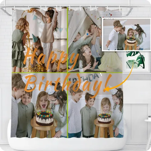 Miniatura 12 de Cortina de ducha personalizada, divertida, impermeable, forros para cortina de ducha, haz tus propias 1-9 fotos, texto de fondo con 12 ganchos