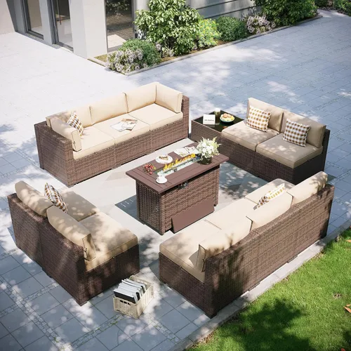 Miniatura 42 de Aoxun Juego de muebles de patio, 7 piezas de sofás seccionales para exteriores con funda impermeable, mimbre de ratán para exteriores, juego