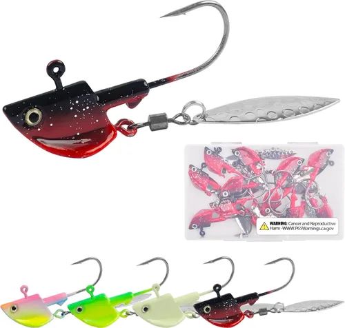 Miniatura 12 de OROOTL Underspin Jig Heads with Spinner Blades, 12pcs Swimbait Fishing Lure Jig Heads Bladed Swim Jigs for Saltwater Freshwater Fishing 1/4oz 3/8oz