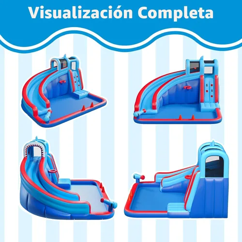Miniatura 7 de Tobogán acuático inflable para patio trasero de niños con soplador de 450 W, castillo de salto con tobogán de agua, parque acuático para actividades