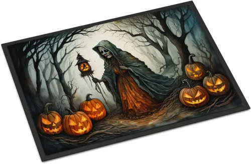 Miniatura 62 de Caroline's Treasures DAC2223MAT - Felpudo espeluznante de Halloween con gato negro de 18 x 27 pulgadas, tapete para puerta delantera