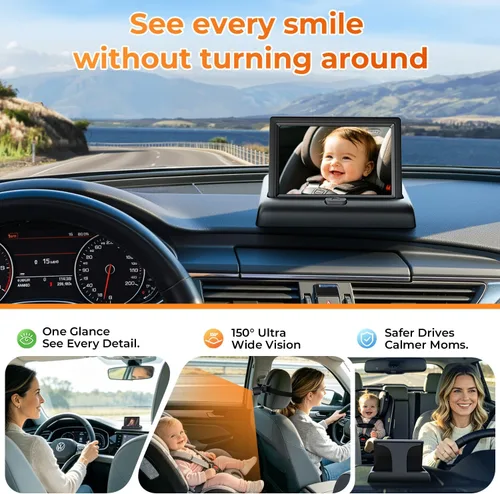 Miniatura 2 de Itomoro Espejo de Coche para Bebé, Vista del Bebé en Asiento Orientado hacia Atrás con Amplia Visión Cristalina, Rotación de 360°. Instalación Fácil