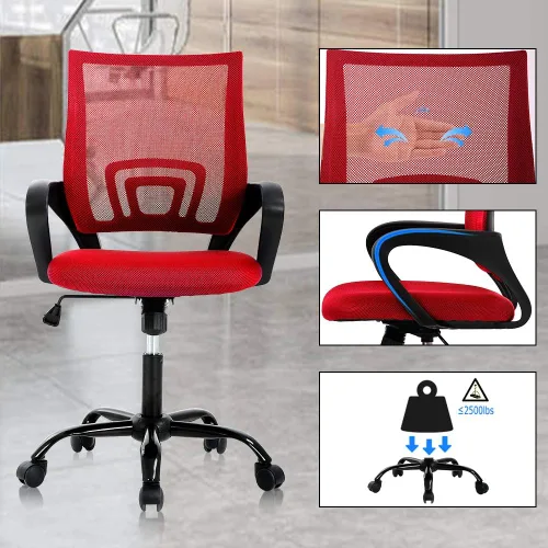 Miniatura 4 de Silla de oficina ergonómica, silla de escritorio de malla con respaldo medio con soporte lumbar y reposabrazos, transpirable, sillas ejecutivas